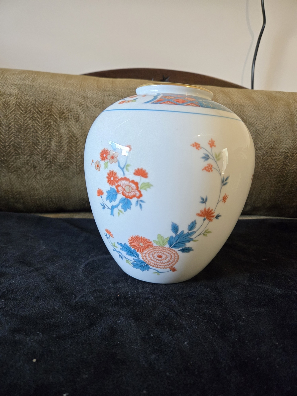 Vintage White Porcelain Floral Noritake Vase with Orange and Blue Accents